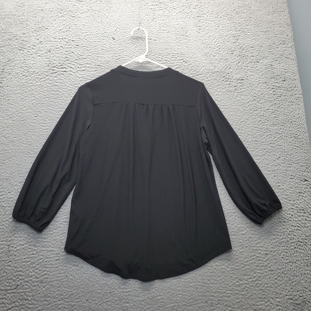 Two by Vince Camuto Blouse Top Womens XS Black Pleated Stretch Balloon Sleeve - Picture 2 of 7